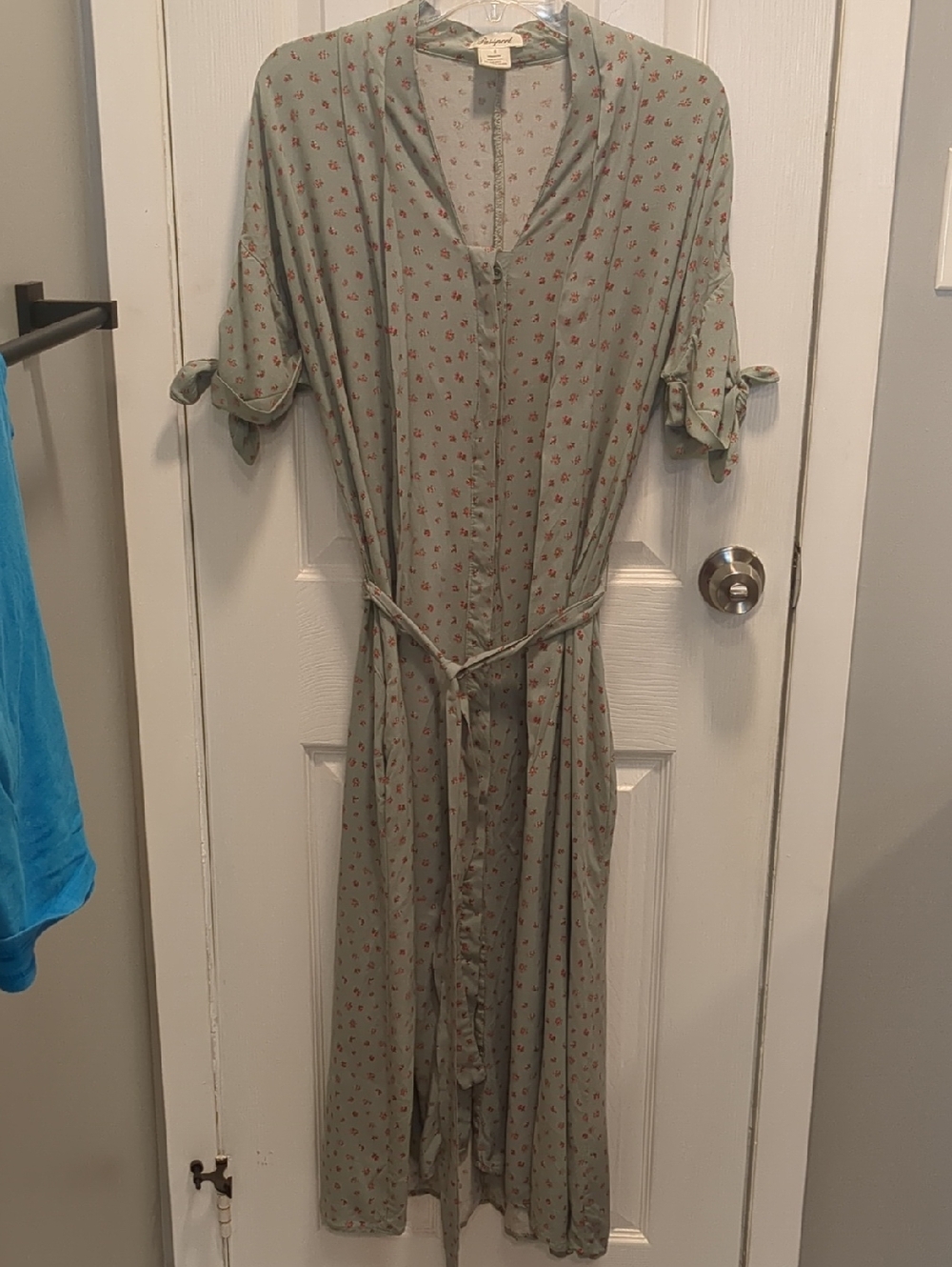 Light Sage Button-Front Floral Maxi Dress